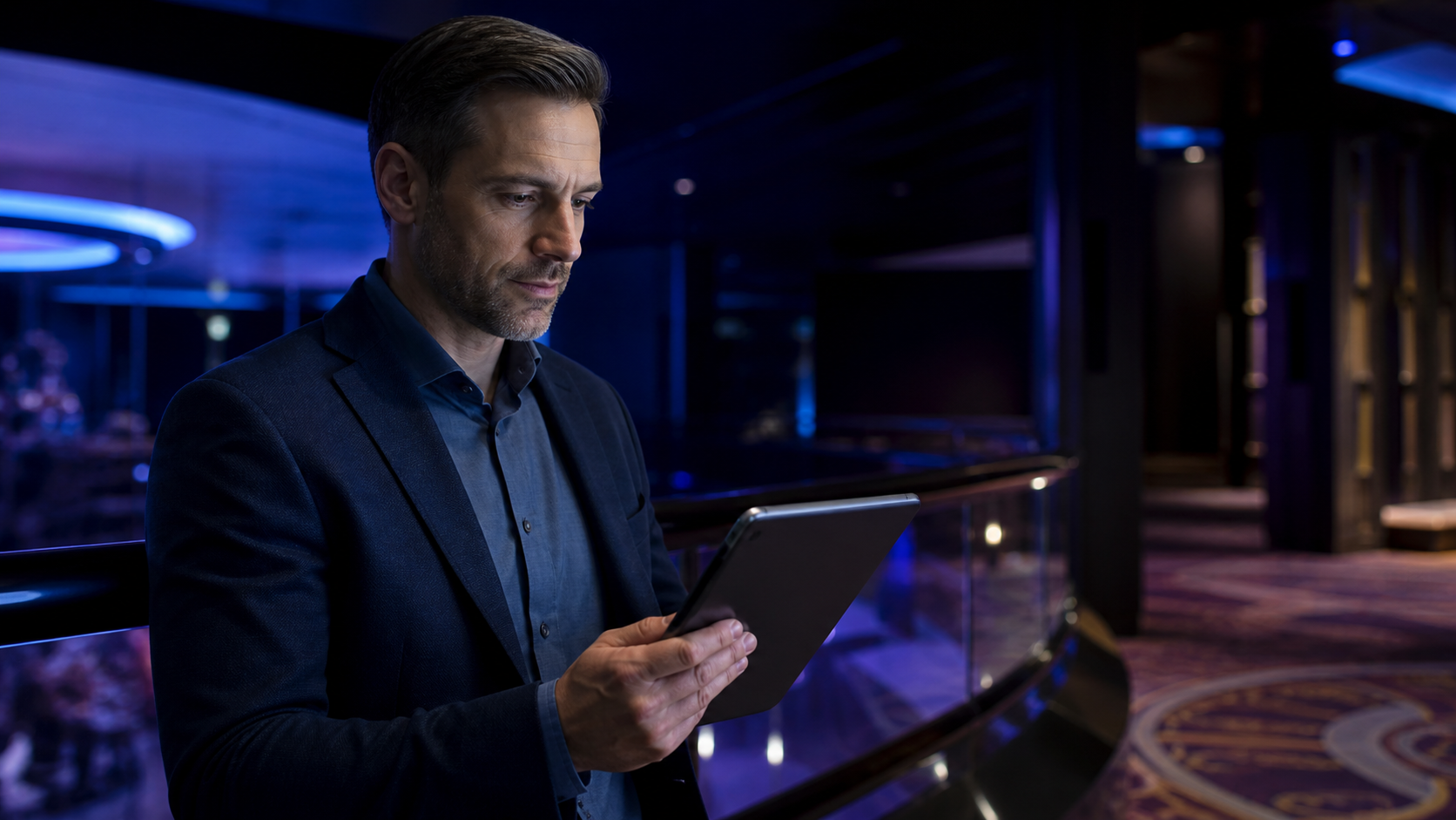 Persona adulta consulta una ficha informativa de un juego de casino en una tableta