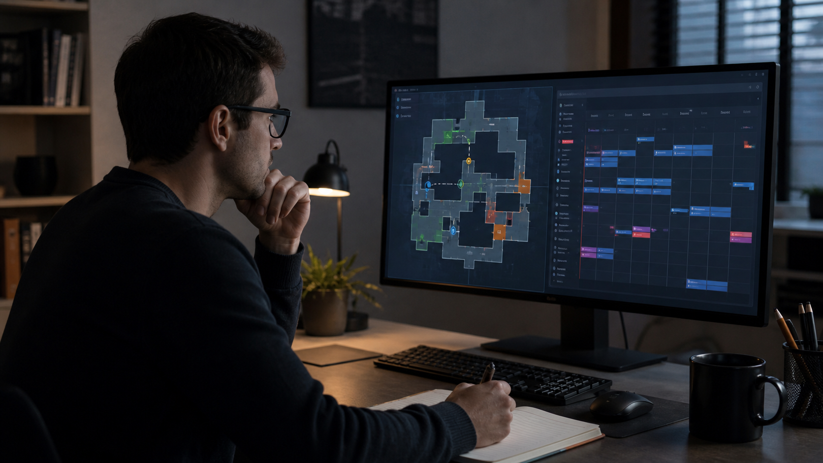 Persona adulta comparando un mapa y datos de una competición de Counter-Strike 2