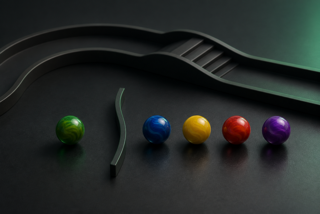 Canicas de colores ordenadas para ilustrar una predicción de carrera