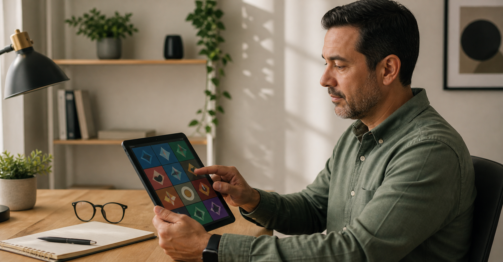 Persona adulta comparando categorías de juegos de casino en una tablet