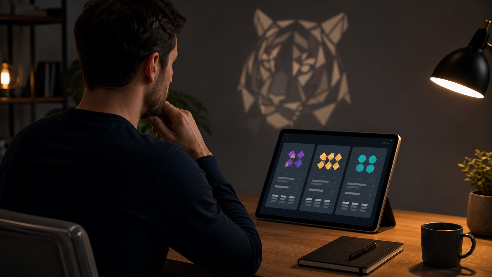 Persona adulta compara información de tragamonedas en una tablet
