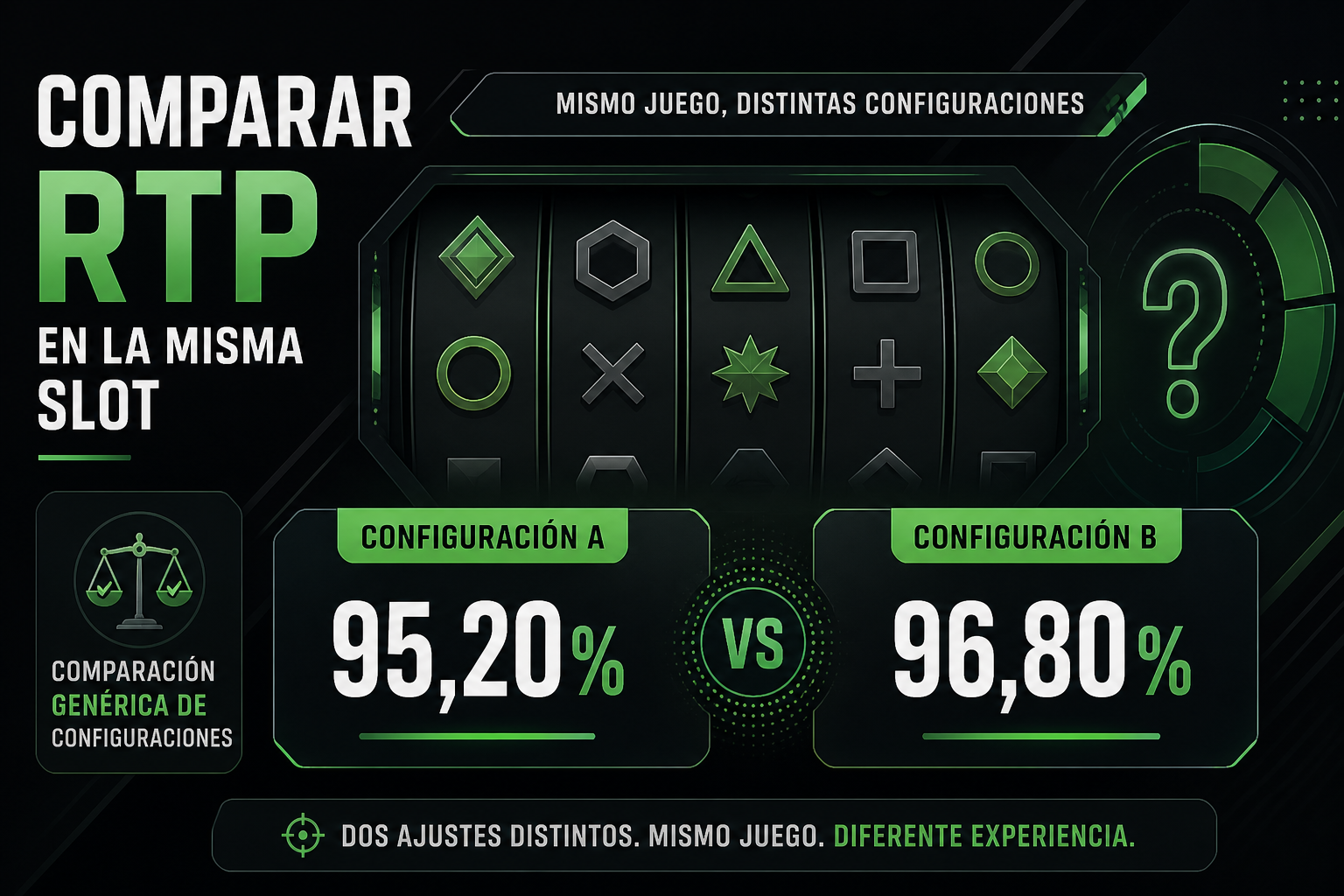 Panel informativo genérico que compara dos configuraciones de RTP de una tragamonedas