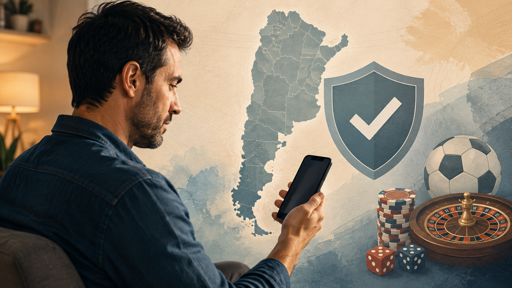 Persona adulta revisando desde el móvil la disponibilidad jurisdiccional de una plataforma de juego online en Argentina