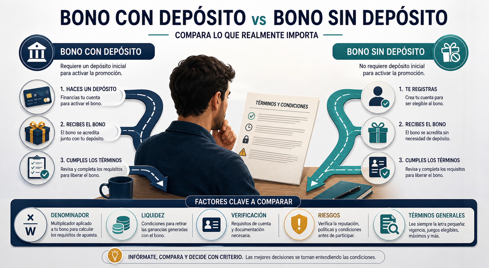 Comparación editorial entre un bono con depósito y uno sin depósito
