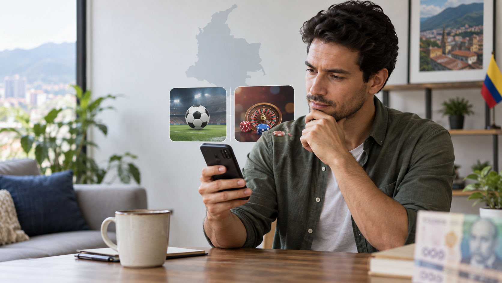 Persona adulta comparando opciones de apuestas online desde un móvil en Colombia