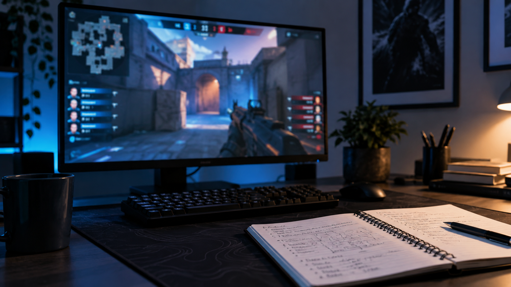 Pantalla genérica de una competición de esports con notas sobre mapa y formato