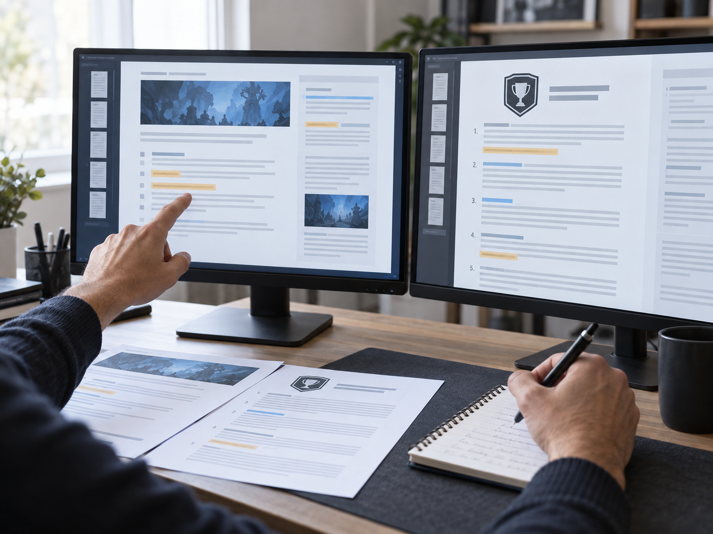 Persona adulta revisando notas de parche y reglas de una competición de Call of Duty