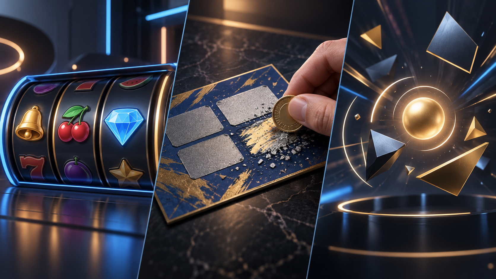 Tres familias de juegos de Hacksaw Gaming: slots, scratchcards e instant win
