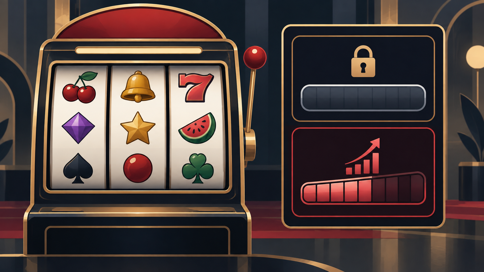 Ilustración conceptual que diferencia un jackpot fijo de un jackpot progresivo en una tragamonedas