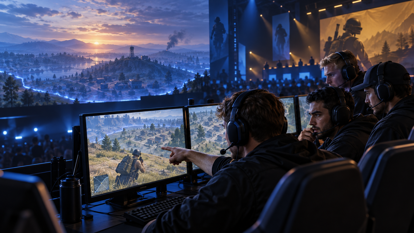Equipo de PUBG Esports coordinándose durante una partida competitiva