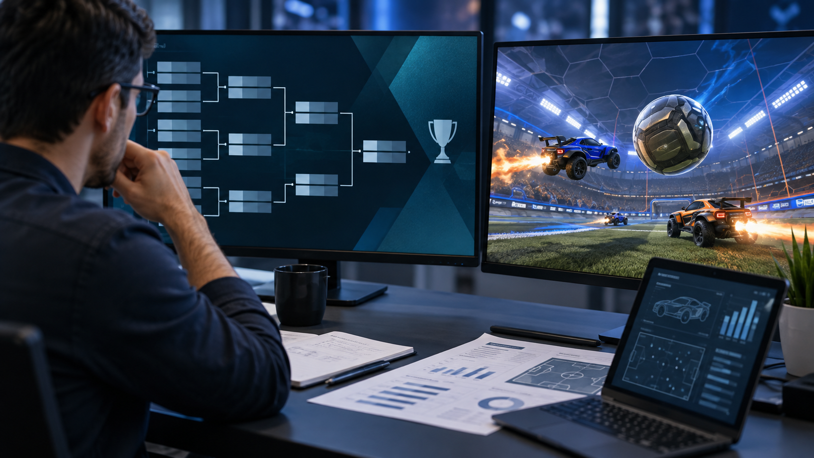 Persona adulta revisando un cuadro de competición de Rocket League