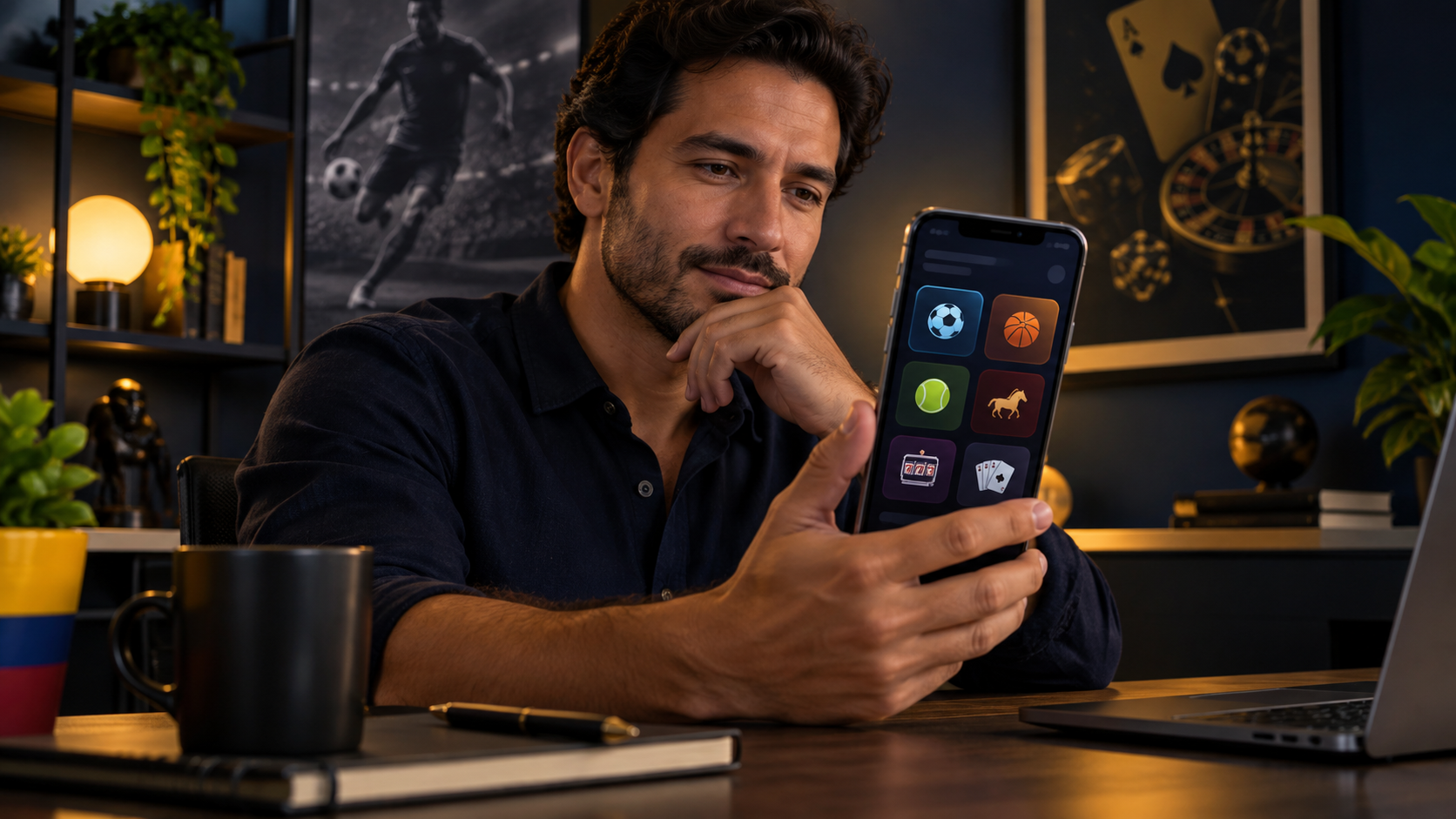 Persona adulta revisando desde un móvil la oferta de apuestas y casino online en Colombia