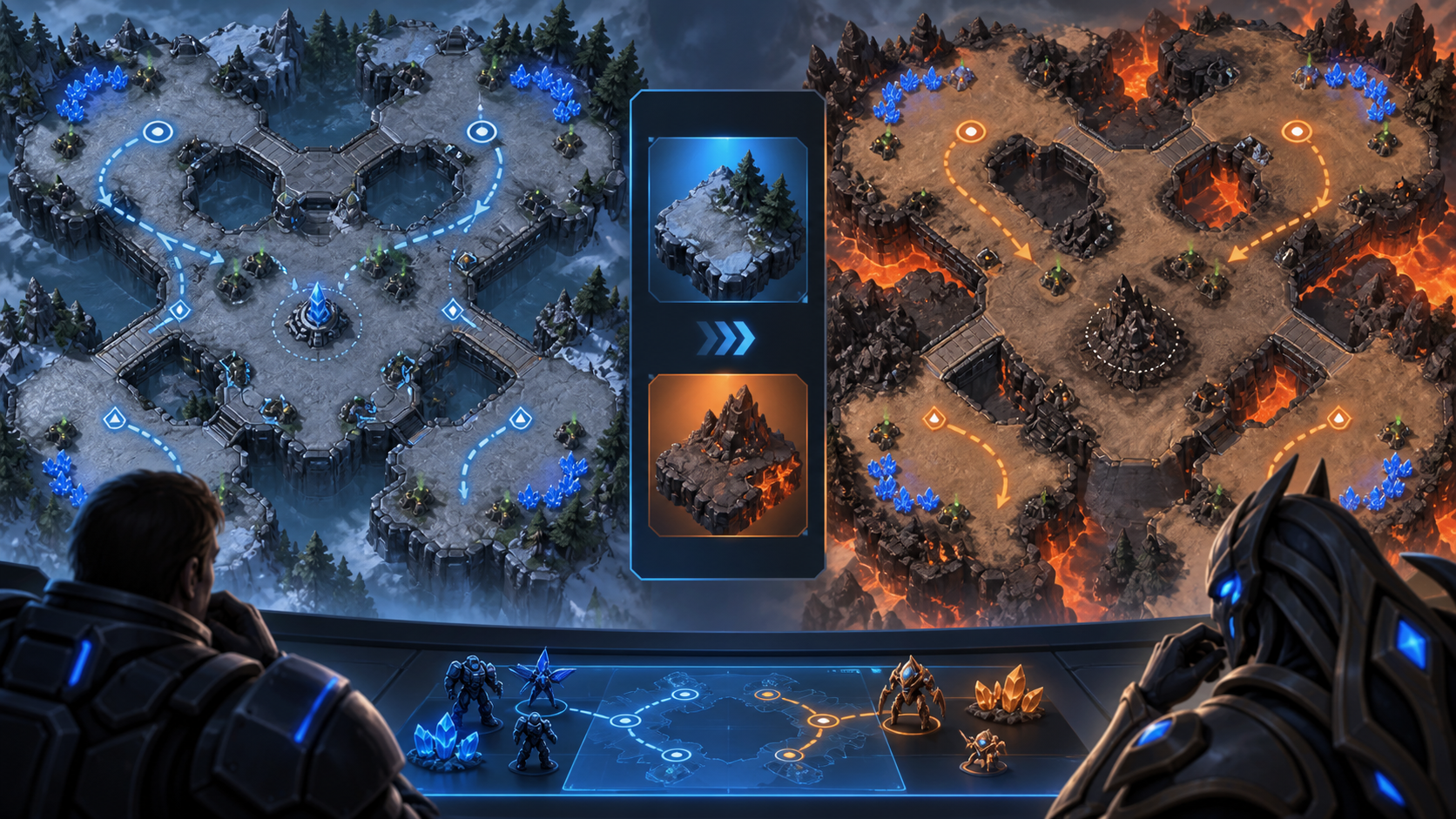 Comparación visual de mapa y versión en un análisis de StarCraft II
