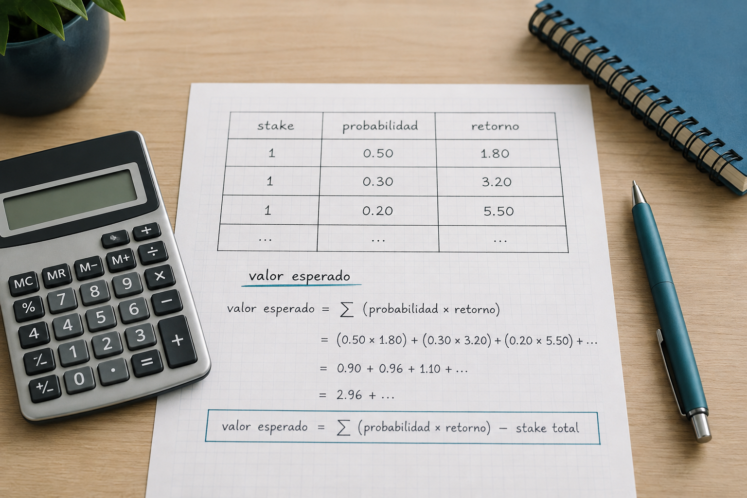 Calculo de stake, probabilidad y valor esperado en una comparacion de apuestas