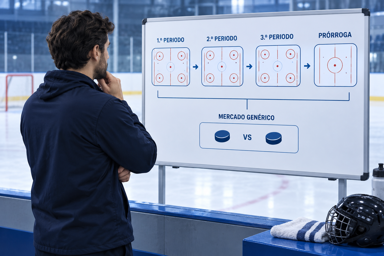Persona adulta consultando un esquema de hockey sobre hielo y sus periodos de juego
