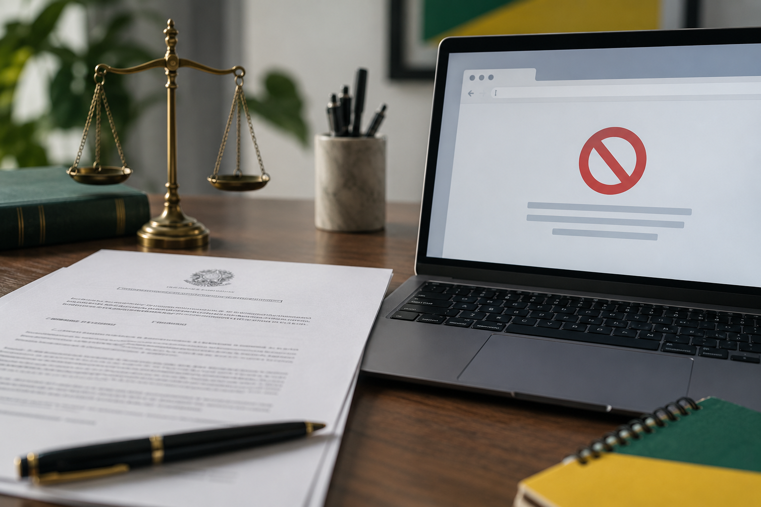 Documento regulatorio y aviso de plataforma bloqueada en Brasil