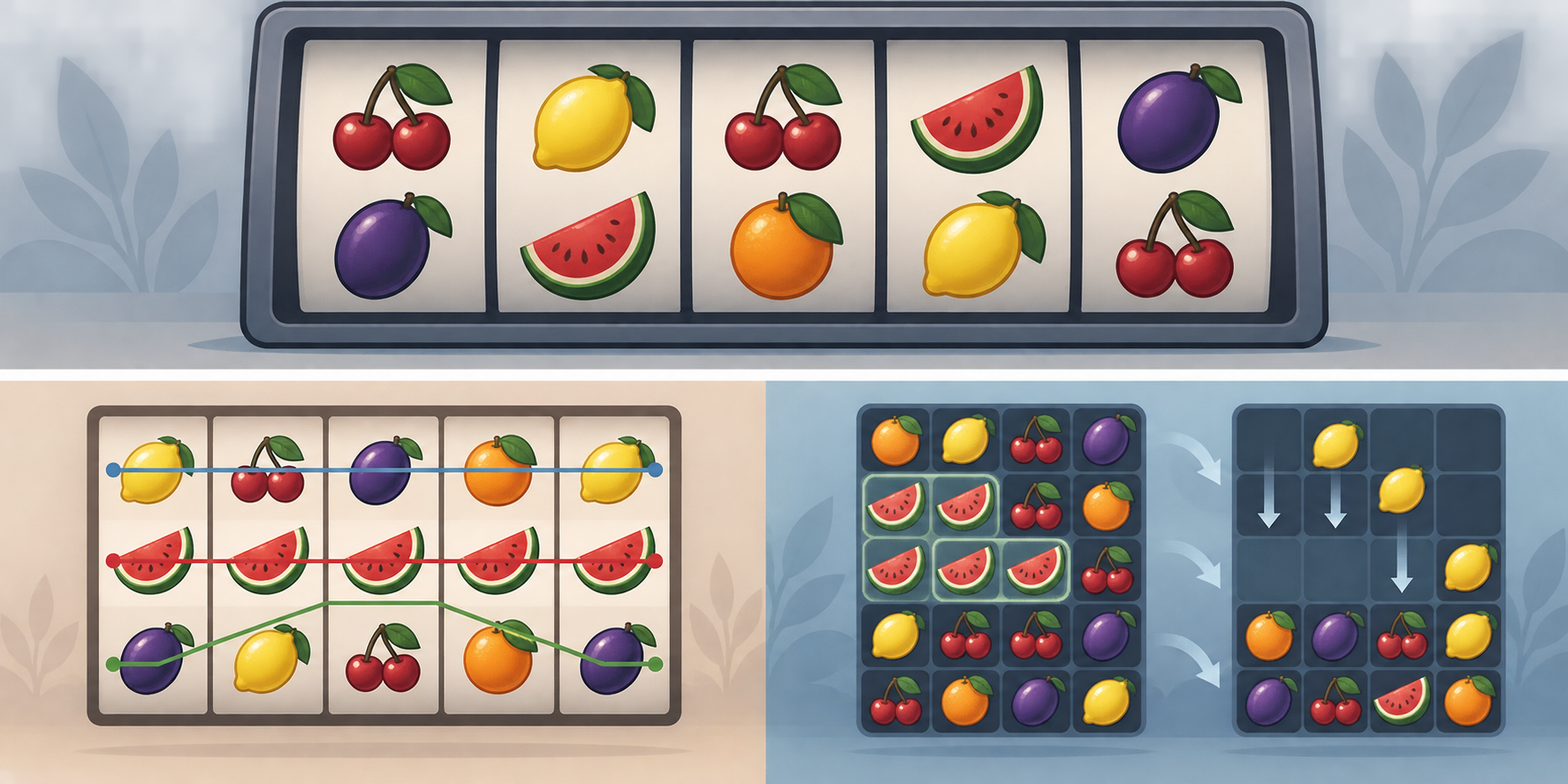 Comparación entre rodillos clásicos y pagos por grupos en tragamonedas de frutas